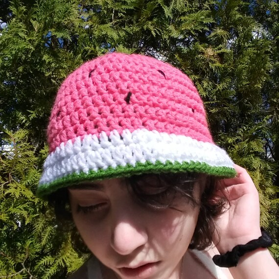 Watermelon Bucket Hat Crochet Summer Fruit Hat Etsy