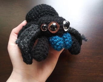 Spider Plushie | Sparkly Black and Blue Spider Toy or Decoration | Tarantula or Jumping Spider