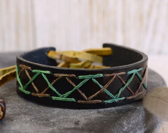 Leather Hand Embroidered Cuff Bracelet