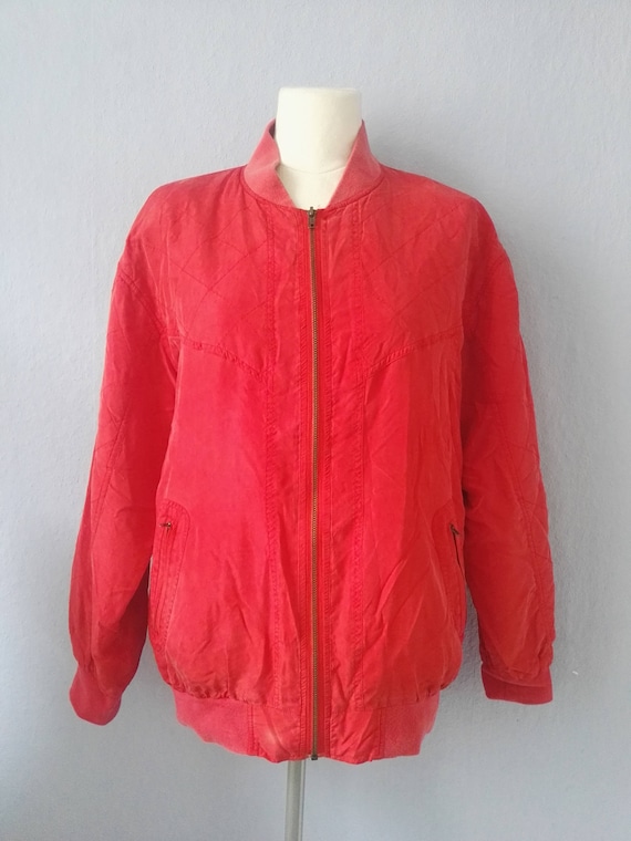 80s Blouson True Vintage Red Silk Jacket Bomber Ja