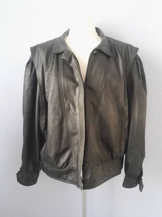 80s Leather Jacket True Vintage 46 Black Jacket Bl