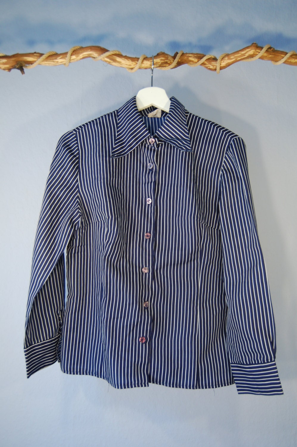 80 Blouse True Vintage Striped Blouse M 
