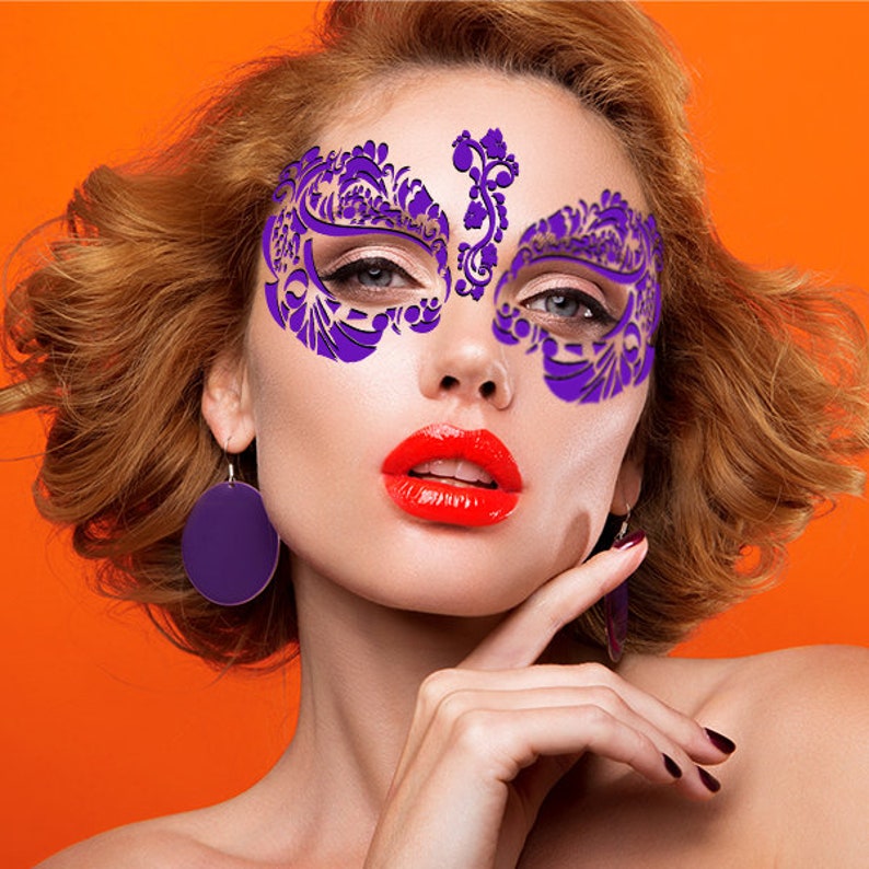 Purple Temporary Fake Tattoo Face Mask Etsy