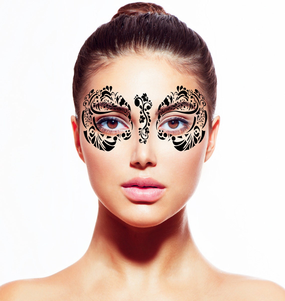 Black Temporary Tattoo Face Mask Etsy