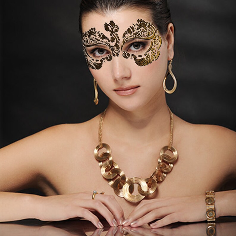 Metallic Gold Temporary Tattoo Face Mask Etsy