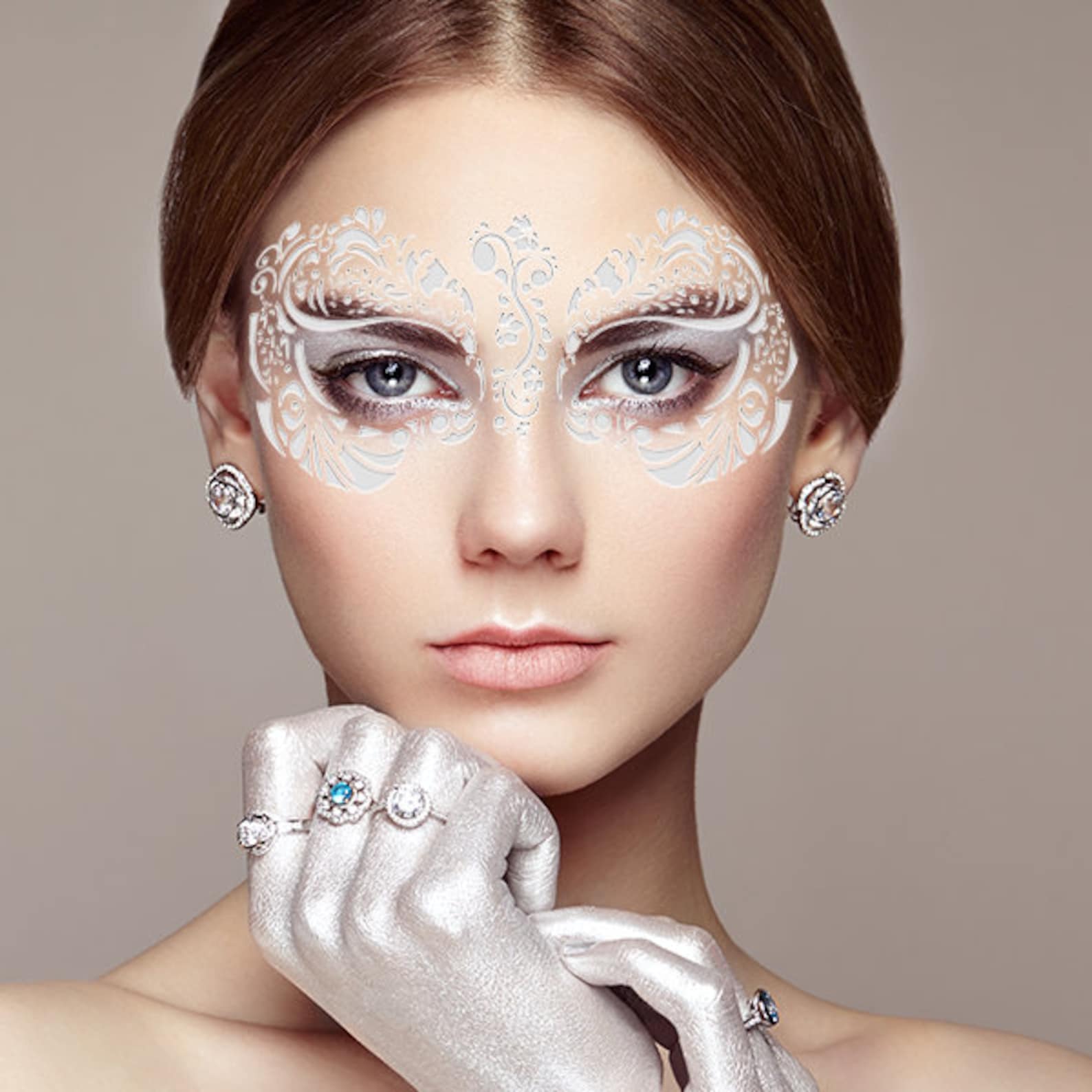 Silver Metallic Temporary Tattoo Face Mask Etsy
