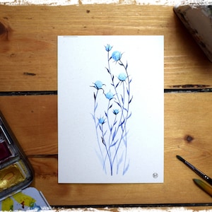 Carte postale « Moon Blossom » - Art Print DIN A 6 Aquarelle Fleur Bleu Carte de Vœux