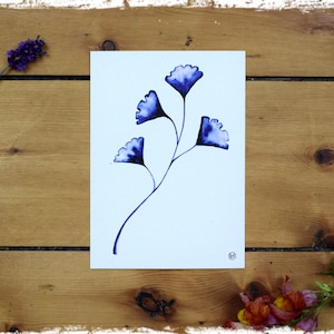 Cartão Flor Azul 4 - cartão postal arte aquarela minimalista botânica boho cartão de felicitações presente