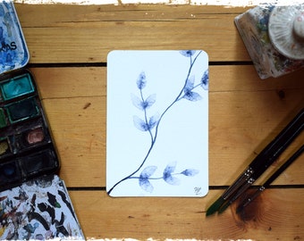 Real watercolor - Postcard DIN A 6 - beautiful gift - Botany - Fragile blue
