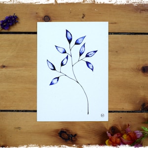 Kaart Blauwe Bloem 1 - Ansichtkaart Kunst Aquarel Minimalistische Plantkunde boho Wenskaart Gift