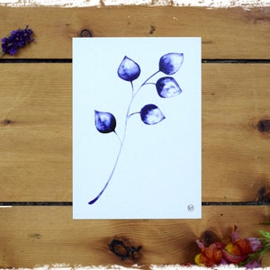 Cartão Flor Azul 3 - cartão postal arte aquarela minimalista botânica boho cartão de felicitações presente