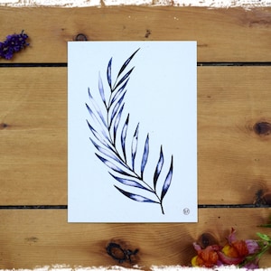 Kaart Blauwe Bloem 2 - Ansichtkaart Kunst Aquarel Minimalistische Plantkunde boho Wenskaart Gift