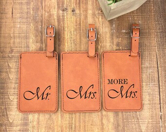 Mr & Mrs Luggage Tags - Set of 3 - Luggage Tags - Wedding Gift - Travel Tags - His and Hers Luggage Tags - Mr Mrs and More Mrs Luggage Tags