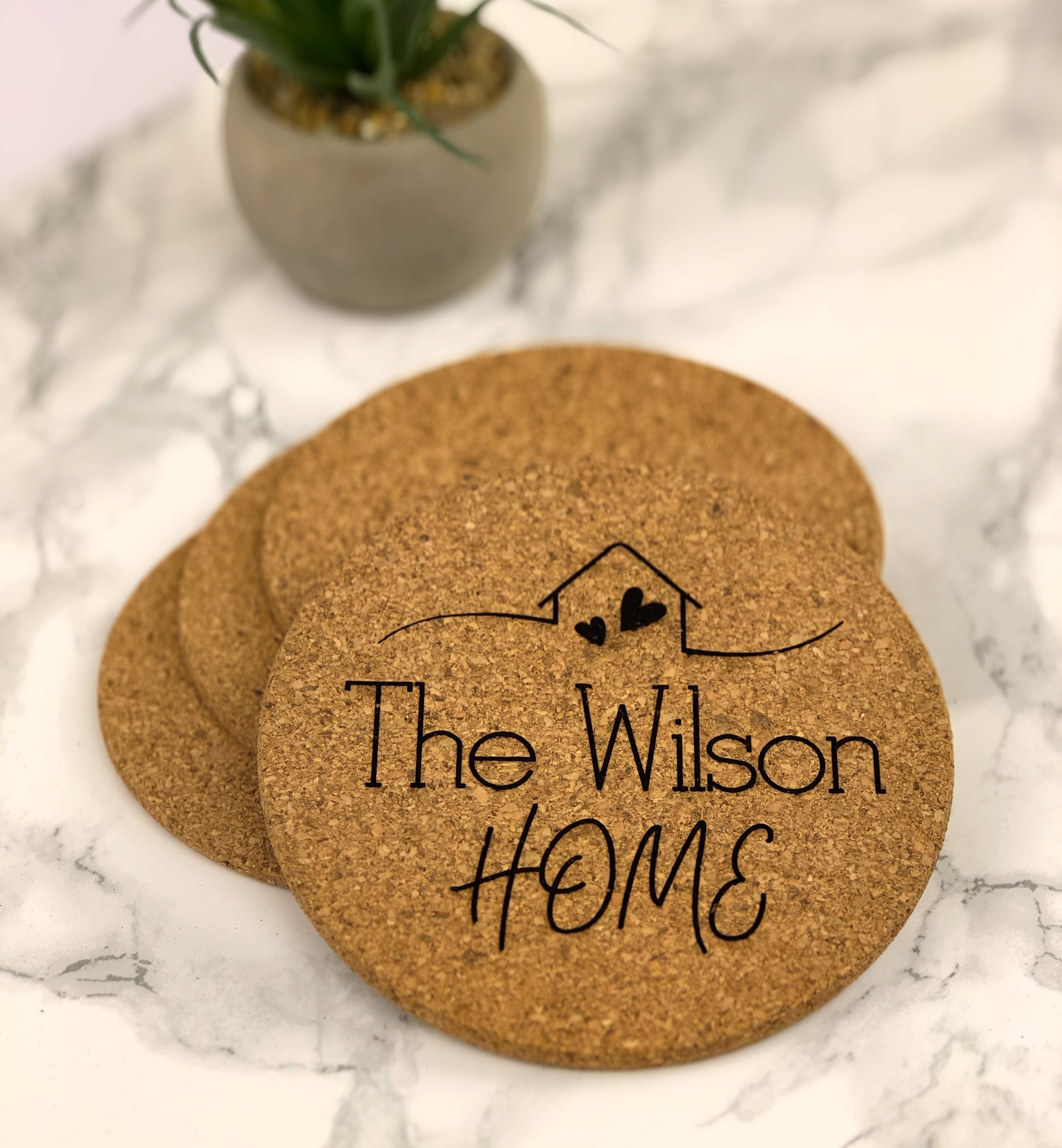 Personalized Cork Coasters Set of 4/6 Custom Coaster Set Engraved