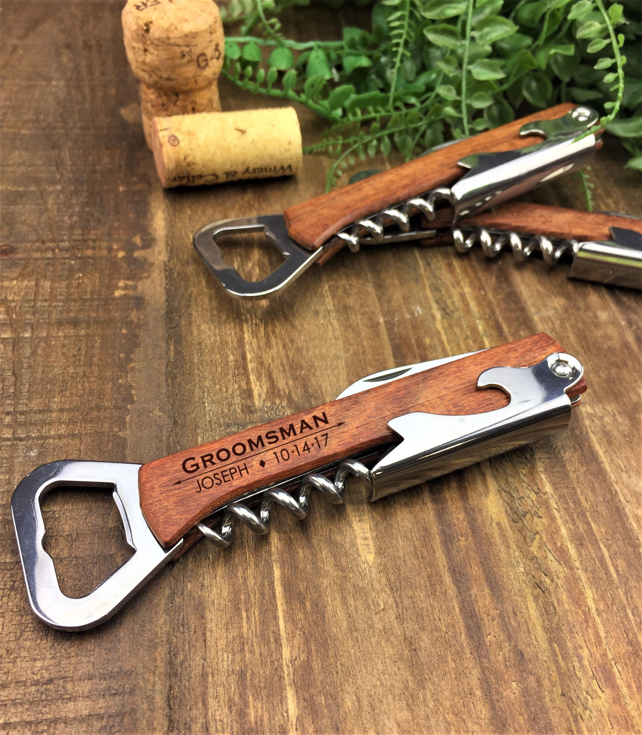 Personalized Bottle Opener Corkscrew Groomsman Gift