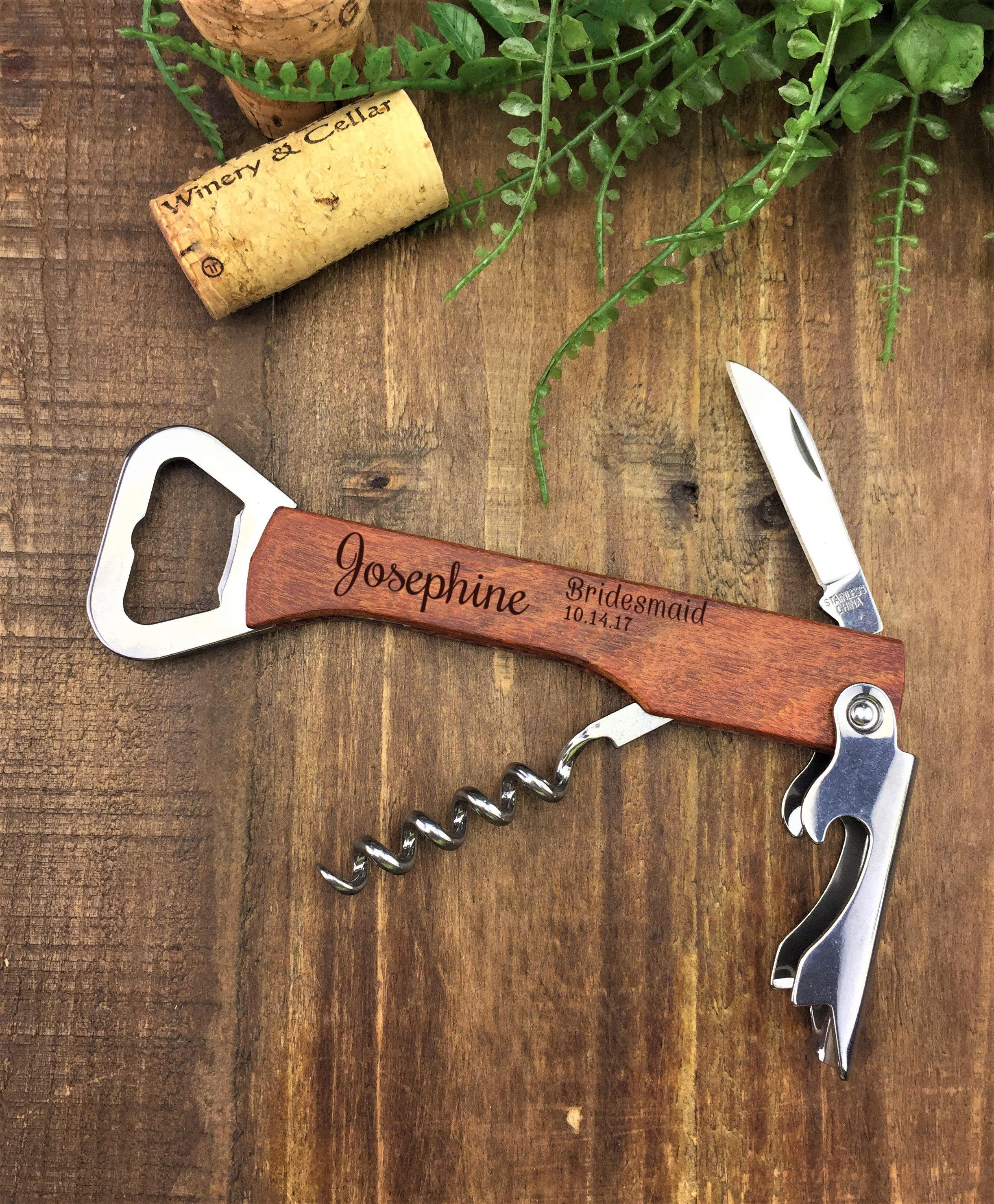Personalized Bottle Opener Corkscrew Bridesmaid Gift Wedding Favor