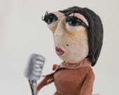 Jazz Singer - OOAK Handmade Sculpture - Unique Recycled Paper Figurine, One Of A Kind, handcrafted, weird, miniature, jazz, lady, singer