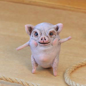 Tough - Scultura fatta a mano OOAK - Figurina unica in carta riciclata, pezzo unico nel suo genere, giocattolo d'arte artigianale, maiale, maialino, forte personalità, porcellino