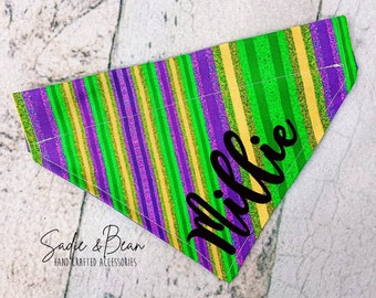 Bandana dla psa Mardi Gras, Mardi Gras, Tłusty Wtorek, bandana z monogramem, spersonalizowana, bandana dla psa, koraliki, na kołnierz, Nola, Nowy Orlean, pies