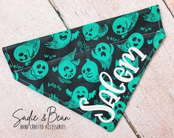 Ghost Dog Bandana, Brodé, Drôle d’Halloween, automne, citrouille, monogramme Bandana, personnalisé, chien bandana, chat bandana, Over The Collar