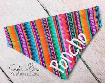 Perro Mexicano Bandana, Bordado, Manta Mexicana, Tex Mex, Fiesta, monograma Bandana, pañuelo de perro, personalizado, perro, sobre el collar
