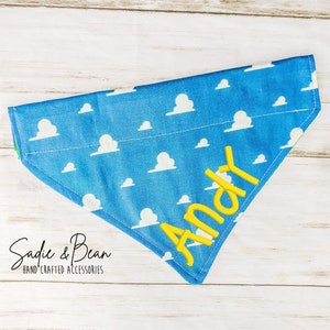 Boys Dog Bandana, Embroidered, Clouds, toys, Custom, over the collar,  Monogram, dog Bandana, personalized, dog bandana, cat bandana, collar
