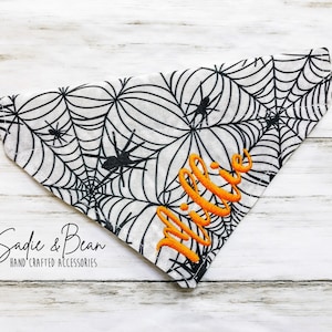 Halloween Dog Bandana, Embroidered, pumpkins, fall, spiders, webs, monogram Bandana, Bandana, personalized, dog bandana, cat bandana, collar