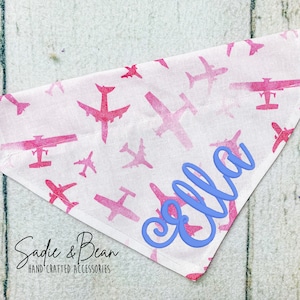 Airplane Dog Bandana, Embroidered, pilot, flight attendant, air force, personalized, dog Bandana, travel, bandana, planes, over the collar