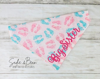 Big Sister Dog Bandana, Embroidered, baby announcement, new baby, big sister, boy, Bandana, personalized, dog bandana, cat bandana, promoted