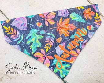 Fall Dog Bandana, fall, leaves, leaf, personalized, dog bandana, fall, Autumn, monogram Bandana, Thanksgiving, personalized, over the collar