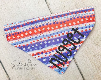 USA, Stars dog Bandana, Bordado, patriótico, 4 de julio, rojo blanco y azul, América personalizada, pañuelo de perro, pañuelo de gato, collar