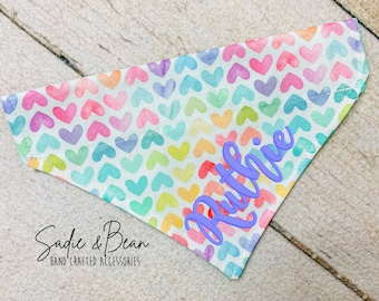 Rainbow Hearts Dog Bandana, hearts, candy, Valentines, rainbow hearts, Hearts, Rainbow, dog Bandana, personalized, dog bandana, cat bandana