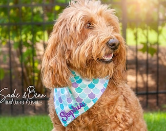 Bandana para cachorro sereia, bordada, personalizada, escamas, peixe, monograma Bandana, Bandana, Lenço para cachorro, bandana para cachorro, bandana para gato, coleira, personalizada