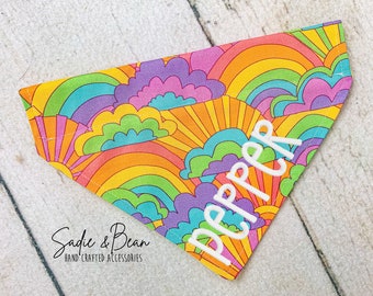 Retro Dog Bandana, Rainbow Bandana, Embroidered, Hippie, psychedelic, monogram Bandana, Bandana, personalized, dog bandana, bandana, collar