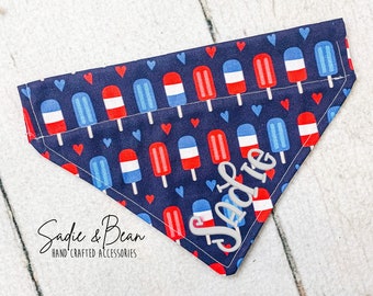 USA, Popsicle dog Bandana, Embroidered, patriotic, 4th of July, red white and blue, America personalized, dog bandana, cat bandana, collar