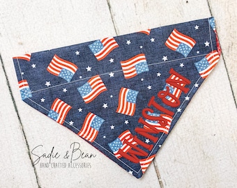 EE.UU., banderas perro Bandana, bordado, patriótico, 4 de julio, rojo blanco y azul, América personalizada, pañuelo para perros, pañuelo de gato, collar