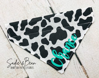 Cow Print Dog Bandana, Embroidered, Cow, Moo, Cow girl, Cow Boy, Personalized, monogram Bandana, Dog Bandana, dog bandana, collar, custom