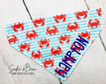 Crab Dog Bandana, Embroidered, summer, crabs, lobster, personalized, nautical, dog Bandana, personalized, bandana, collar, over the collar