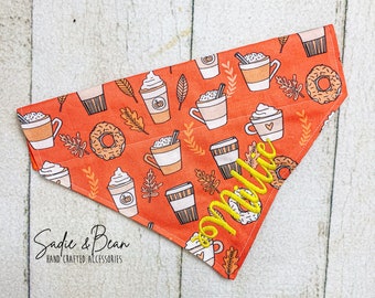 Pumpkin Spice Dog Bandana, Embroidered, pumpkins, fall, Autumn, Kerchief, monogram Bandana, Thanksgiving, personalized, dog cat , puppy