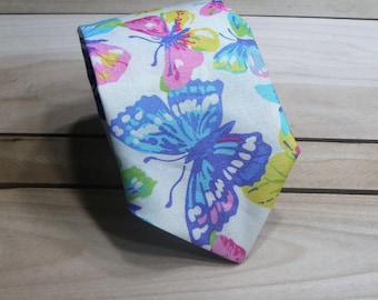 Corbata de mariposas pastel brillantes, corbata de insectos, corbata de mariposa, corbata arco iris, corbata divertida, corbata al aire libre, corbata de animales