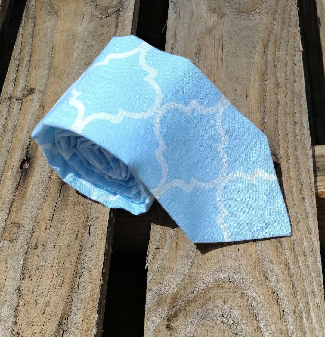 Light Blue Fretwork Necktie, Baby Blue Necktie, Geometric Pattern ...