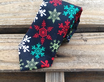 Festive Snowflake Necktie, Colorful Snowflake Necktie, Fun Necktie, Holiday Necktie, Christmas Necktie, Winter Necktie