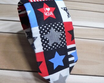Red White and Blue Squares, I love the USA, Patriotic Necktie, Forth of July Necktie