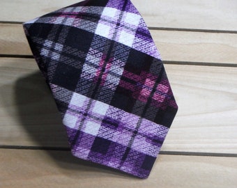 Purple and Plum Plaid Necktie, Black and White Necktie, Mens Necktie, Classic Necktie, Fun Necktie, Purple and Black