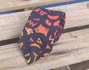 Neon Gradient Jack-o-lantern Necktie, Halloween Necktie, Pumpkin Necktie, Fun Necktie