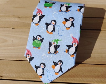 Baby Blue Chilly Penguin Necktie with Glitter, Winter, Christmas, Animal, Fun Necktie, Holiday Necktie, Christmas Gift