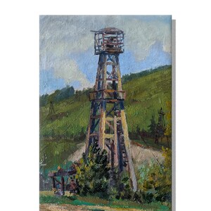 1960s Port art Cranes INDUSTRIAL LANDSCAPE Vintage Original Oil Painting by Soviet Ukrainian artist V.Migulko Socialist Realism artwork