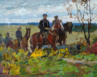 1960s Port art Cranes INDUSTRIAL LANDSCAPE Vintage Original Oil Painting by Soviet Ukrainian artist V.Migulko Socialist Realism artwork