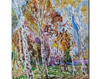 Trees VINTAGE SPRING LANDSCAPE Framed original oil painting by a Soviet Ukraine artist I.Tsyupka Meadows Nature 1960s Ready to hang art