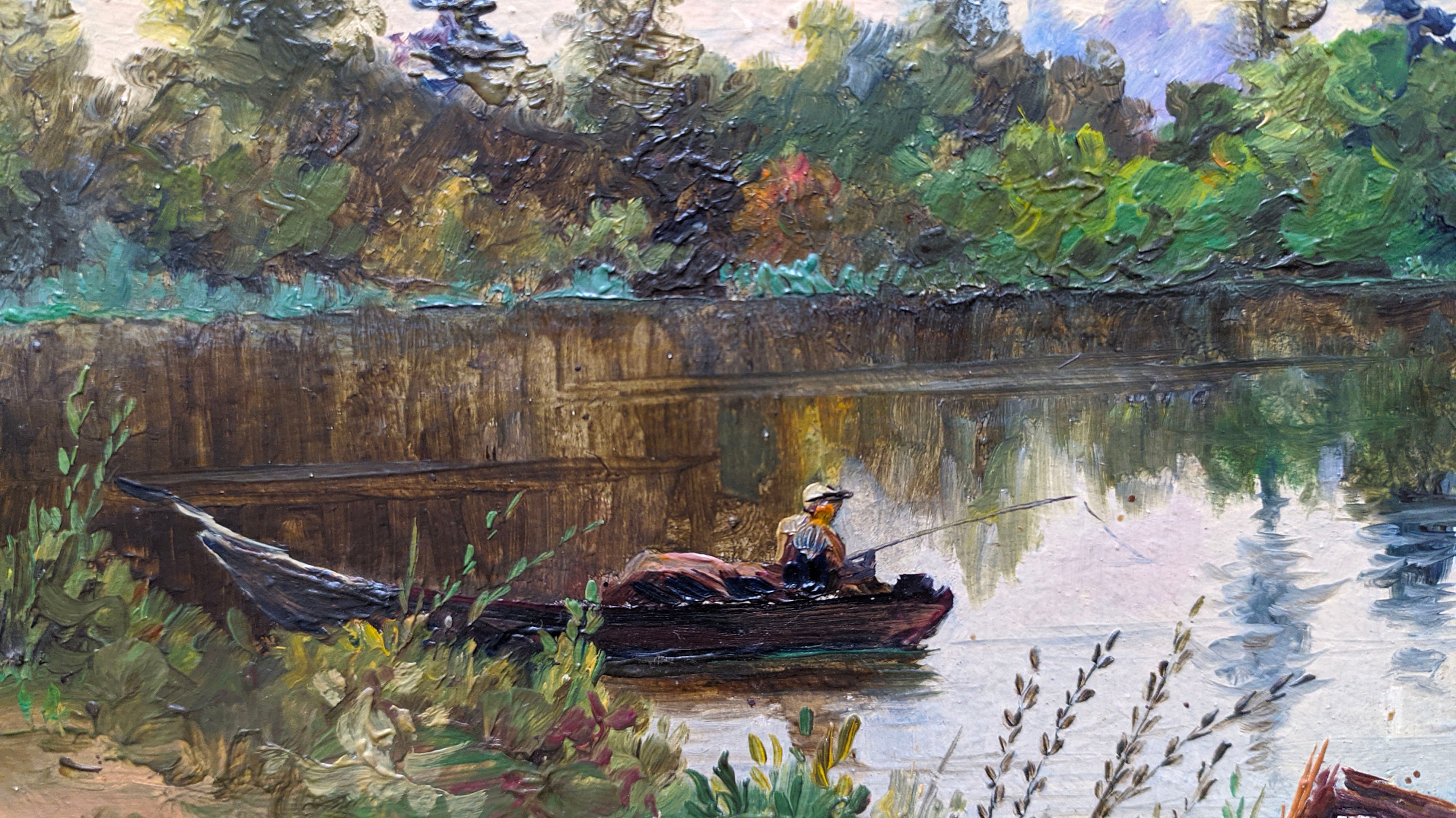 Fisherman in painting Mid century original oil artwork by Etsy